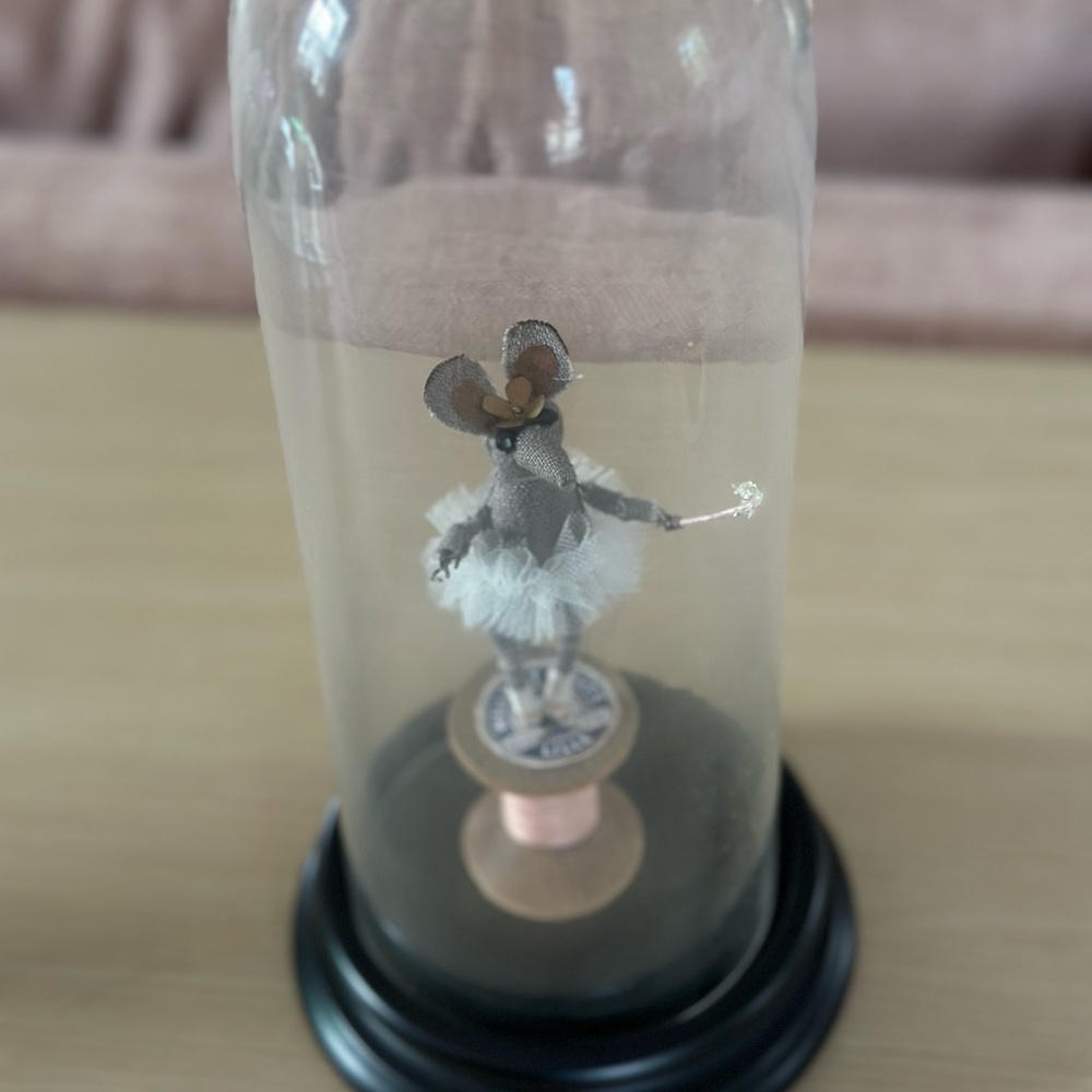 Adorable handmade Mouse Fairy figurine under glass dome.